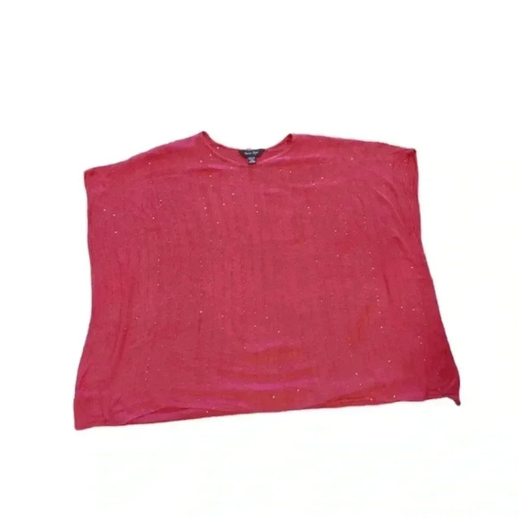 Charlie Paige Hot Pink Poncho Style Short Sleeve Sparkle  Top Size 0/S - Picture 6 of 8